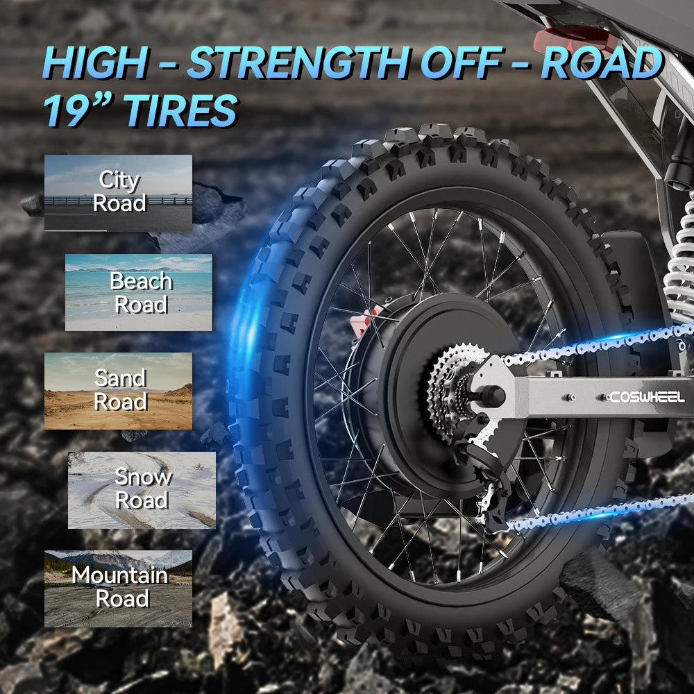 COSWHEEL R19 Electric cycle 72V 40AH Lithium Battery Adult Mountain Ebike 6000W Mountain Electric men's Moped Road E trucks