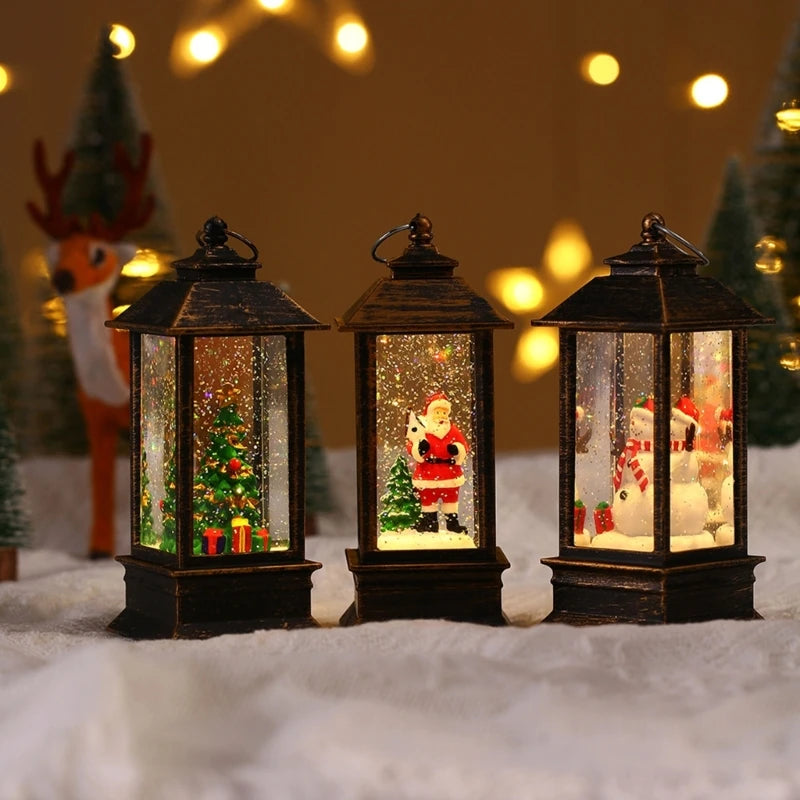 Christmas Glittering Lantern Santa-Claus/Xmas Tree/Snowman/Angel Lighted Lantern Home Table Decoration Gift for Kids