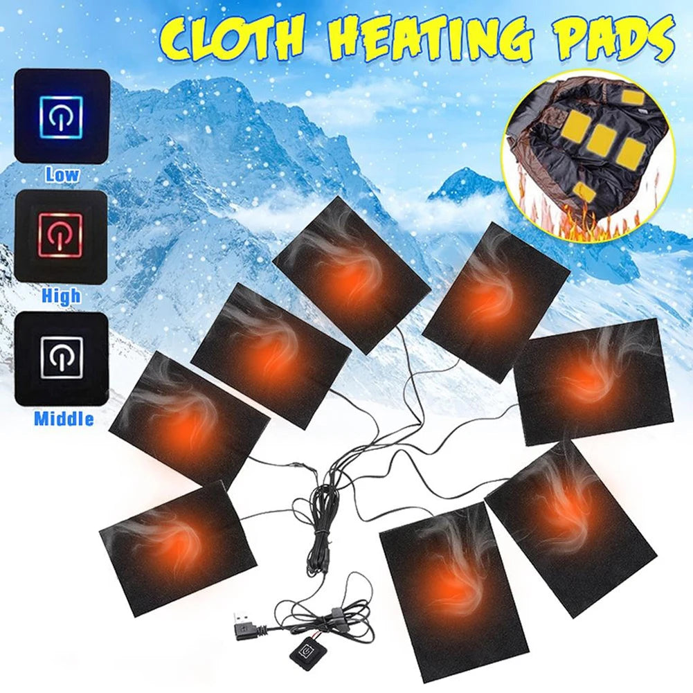 8 Area USB Clothes Heater Pad With 3 Gear Adjustable Temperature Electric Heating Sheet Heating Warmer Pad For Vest Jacket