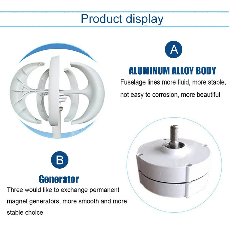 US Delivery 5000W Vertical Turbine 12V/24V Low-Noise Household 220V With Free Charging Controller