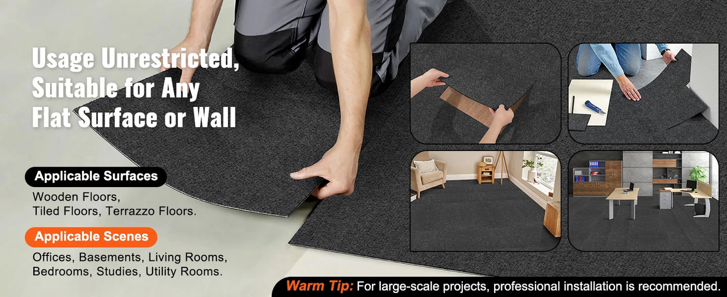 SucceBuy Carpet Tiles Peel & Stick Self Adhesive Carpet Floor Soft Padded Carpet Tiles for Bedroom Living Room Indoor Outdoor