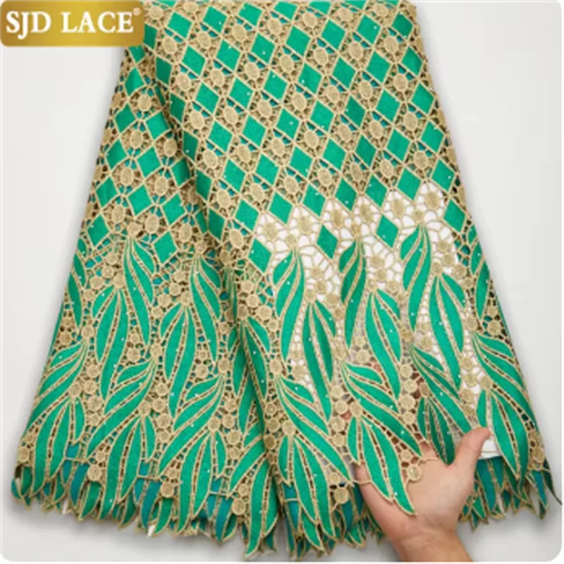 SJD LACE African Guipure Cord Stones Lace Fabric 5 Yards 2026 New Nigerian Water Soluble Lace For Women Wedding Party Dress 3844