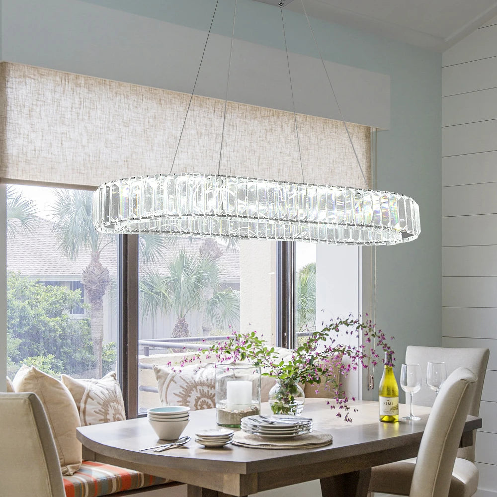 Modern Pendant Light Luxury Crystal Oval Design Led Chandelier Ceiling Lamp Nordic Hanging Fixture Living Bedroom Hotel Lustres