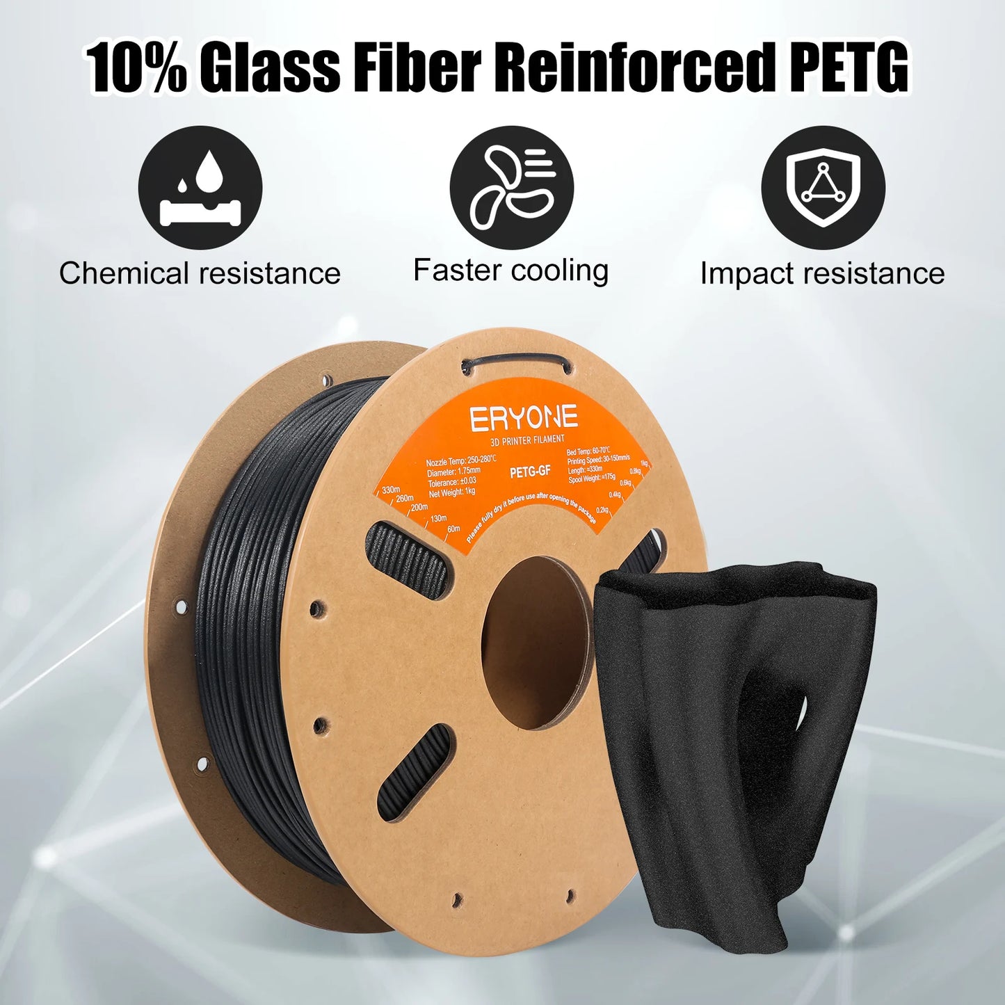 ERYONE 1.75mm PETG GF 3D Printing Filament 1kg Spool Glass Fiber Reinforced for Stronger Prints High Tensile Strength