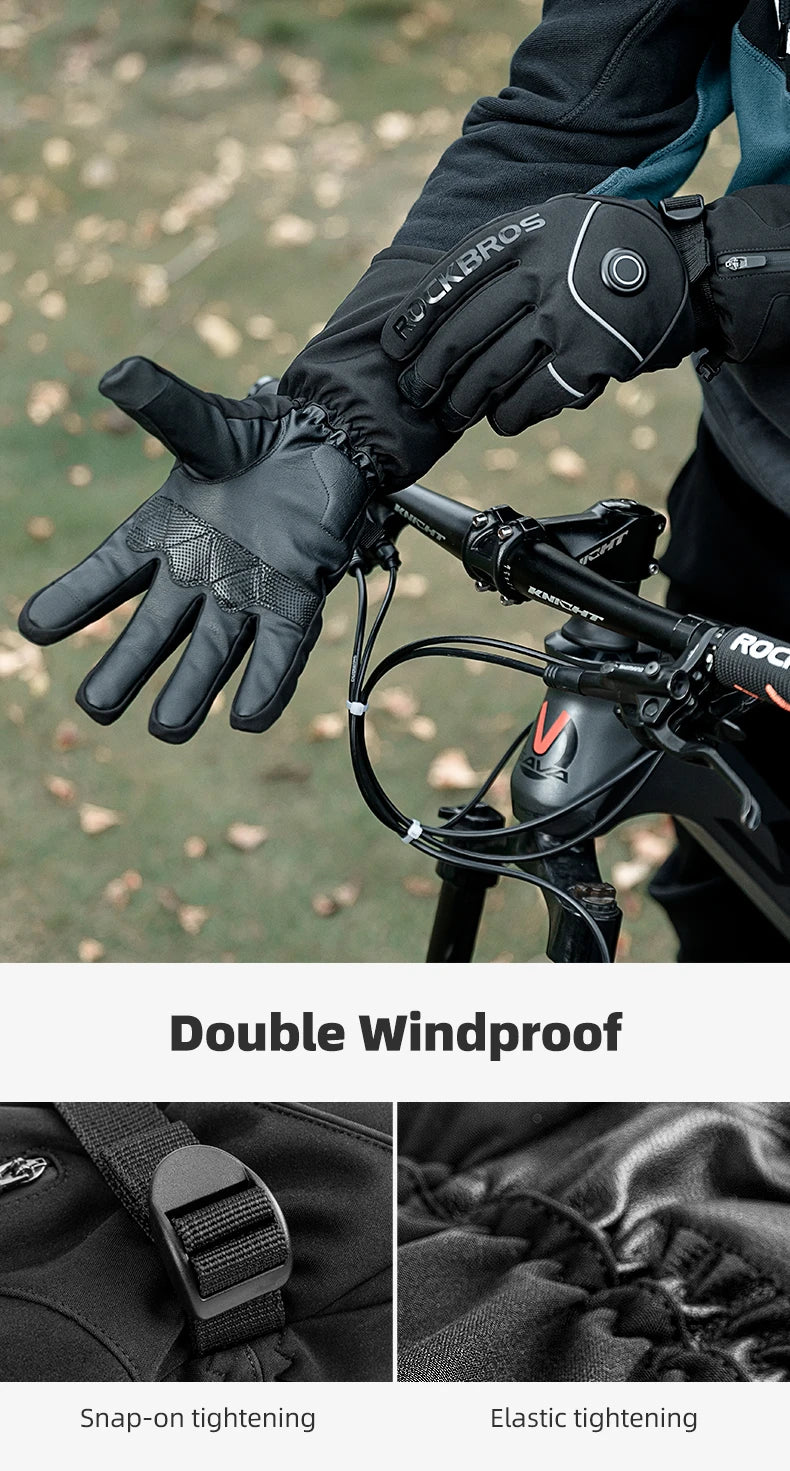 ROCKBROS Heated Skiing Gloves Men Women Winter Motocycle Screen Touch Waterproof Rechargeable 4000mAh Battery Heated Gloves