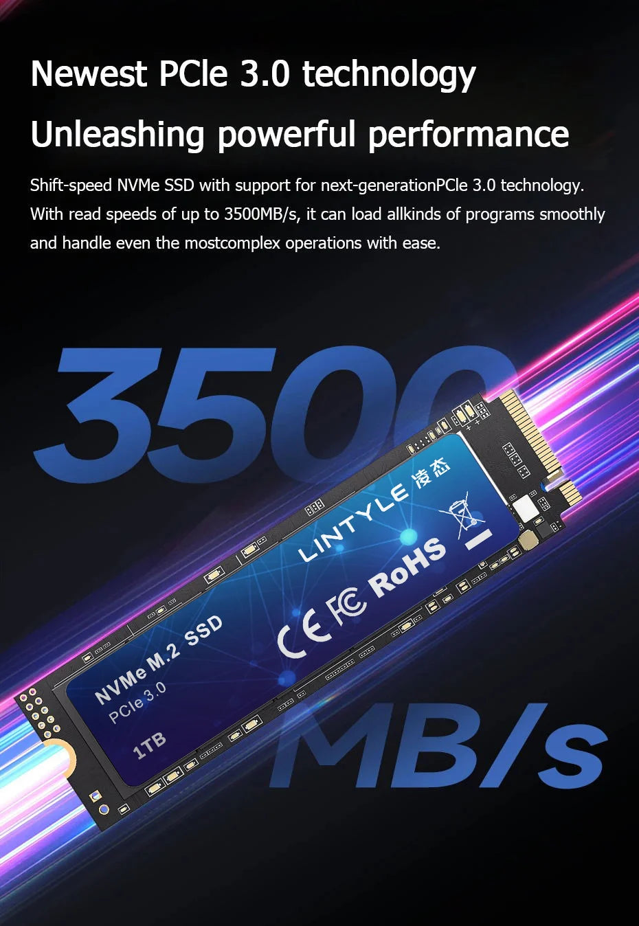 LINTYLE NVME M.2 PCIe 3.0 SSD 512GB Gen3*4 Solid State Drive 2280 Internal Hard Disk HDD for Laptop Desktop