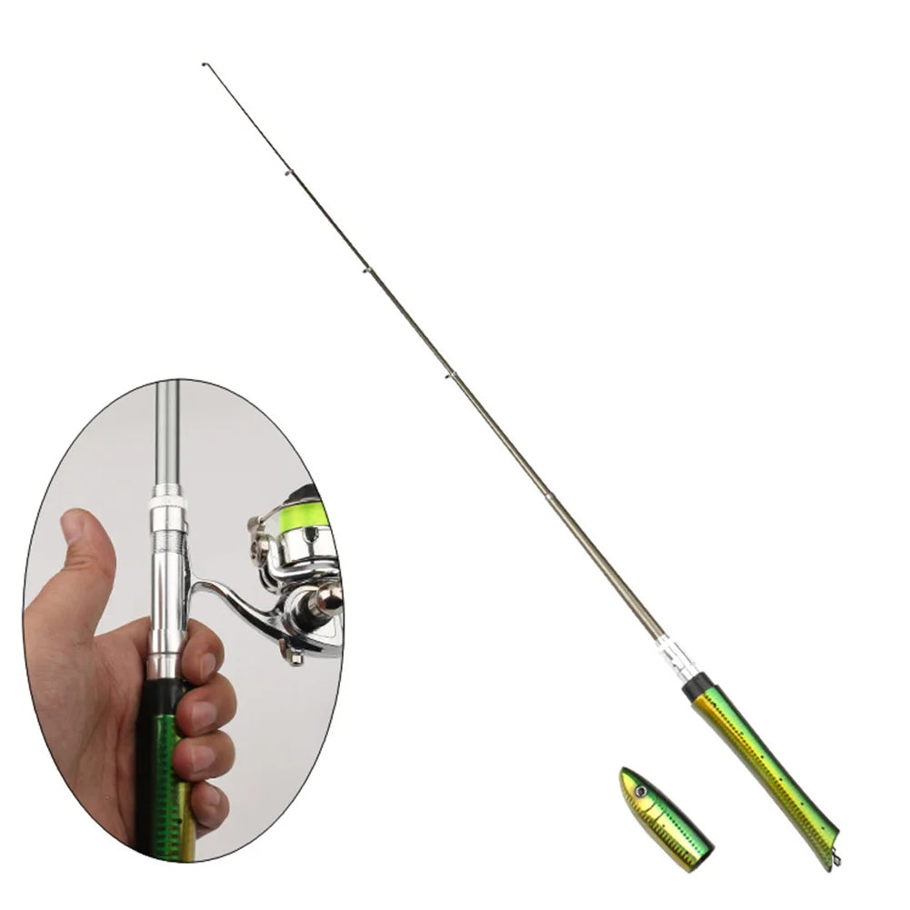 Portable Fish Shaped Fishing Rod with Reel Telescopic Mini Pocket Pen Fishing Pole with Reel Travel Fishing Rod Gifts for Men