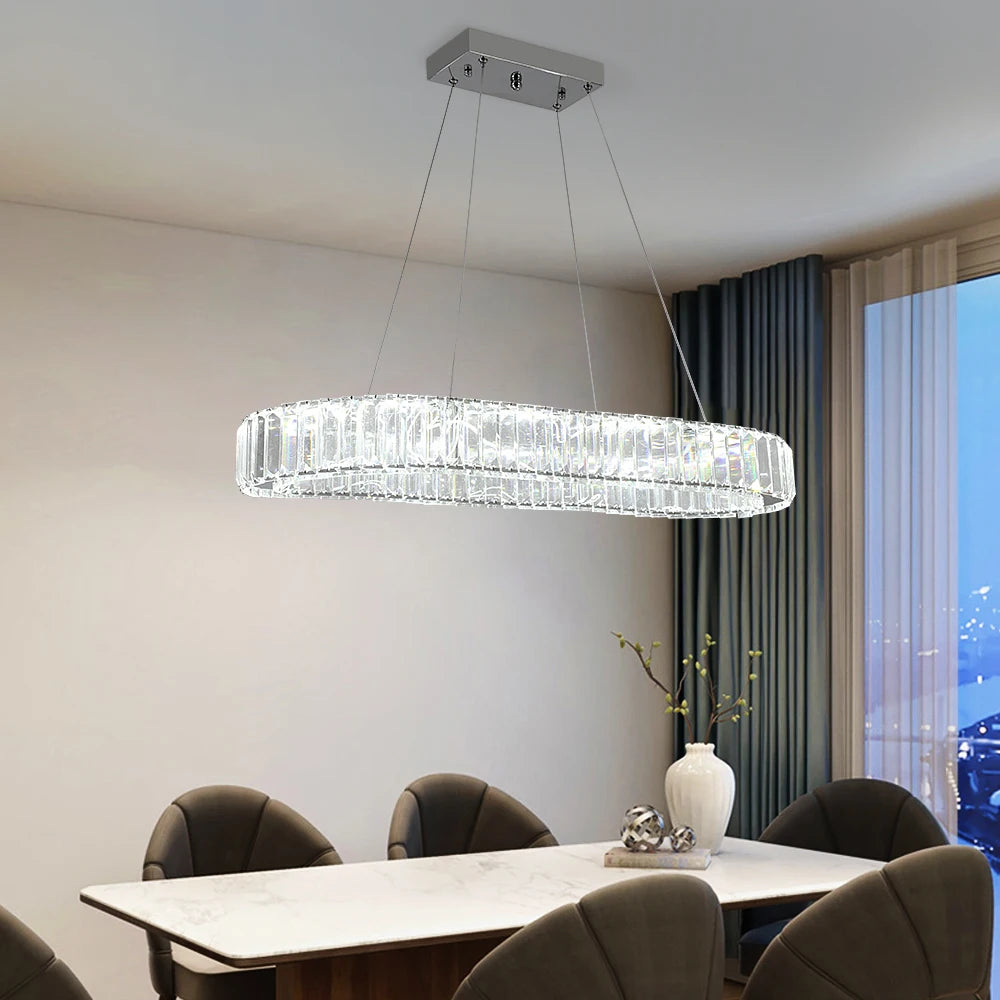 Modern Pendant Light Luxury Crystal Oval Design Led Chandelier Ceiling Lamp Nordic Hanging Fixture Living Bedroom Hotel Lustres