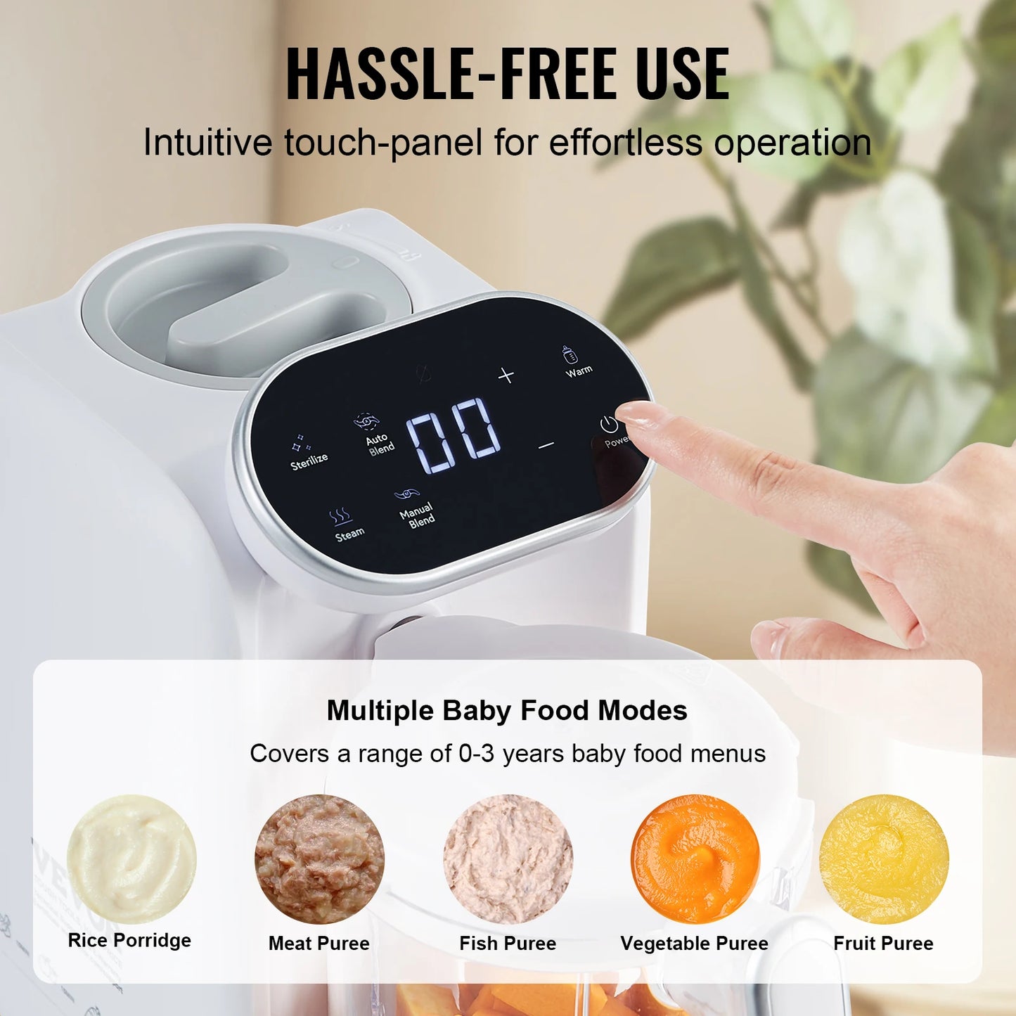 SucceBuy Baby Food Maker 430W with 750 ml Tritan Bowl SUS304 5 in 1 Blender Steamer Grinder for Food Fruit Vegetable Meat