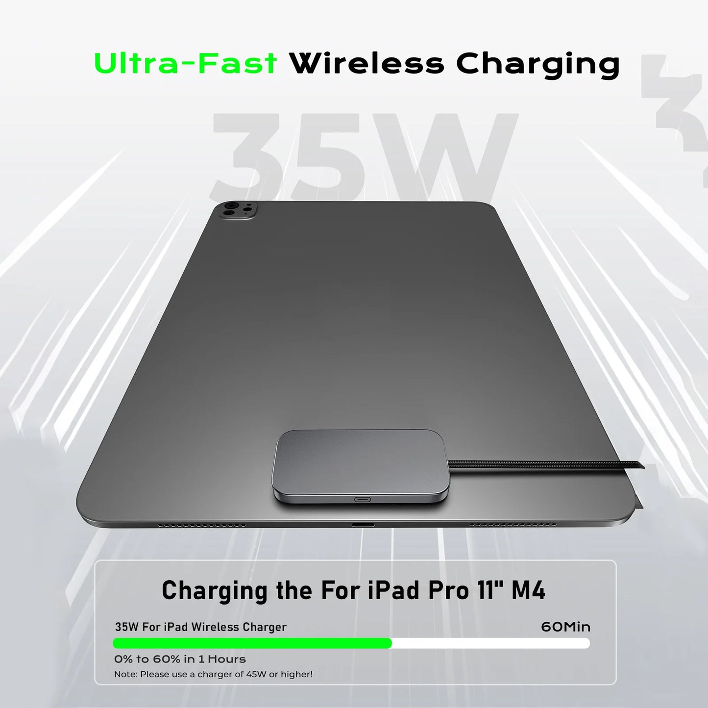 For iPad Pro Magnetic Wireless Charger Fast Charging Smart Connector Charger Charger-Fast Charging Pad W/ USB-C Cable