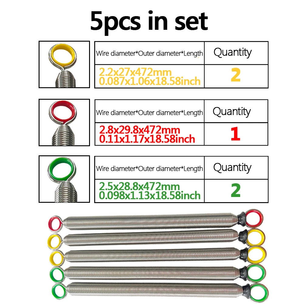 5pcs in set Pilates Reformer Pilate Equipment Accessories Core Bed Yoga Music Wire Steel Tension Springs