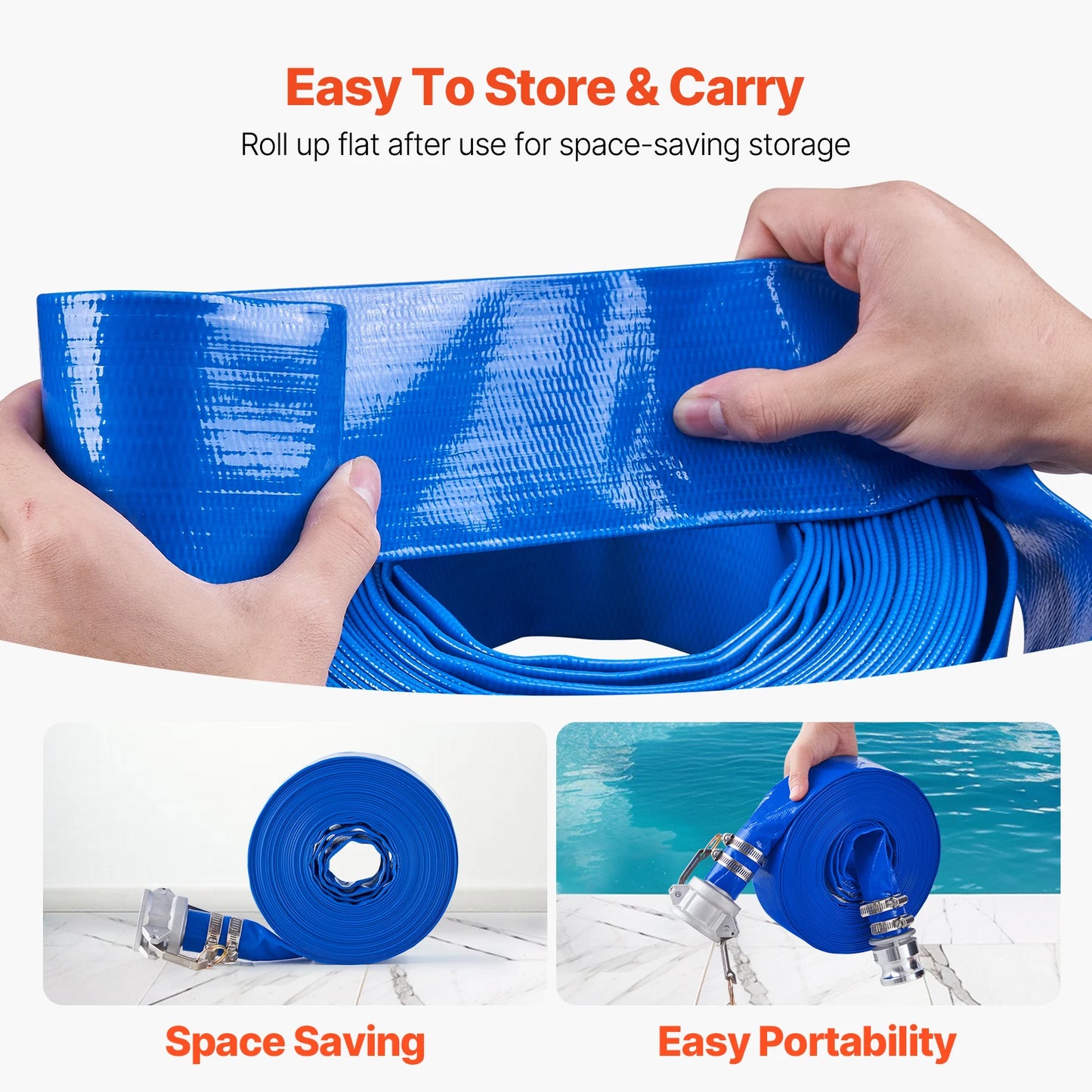 SucceBuy Backwash Hose 1.5in/2in/3in x 50ft/100ft PVC Hose with Clamps, Camlock, Aluminum Fittings, Fit Various Pumps Purposes