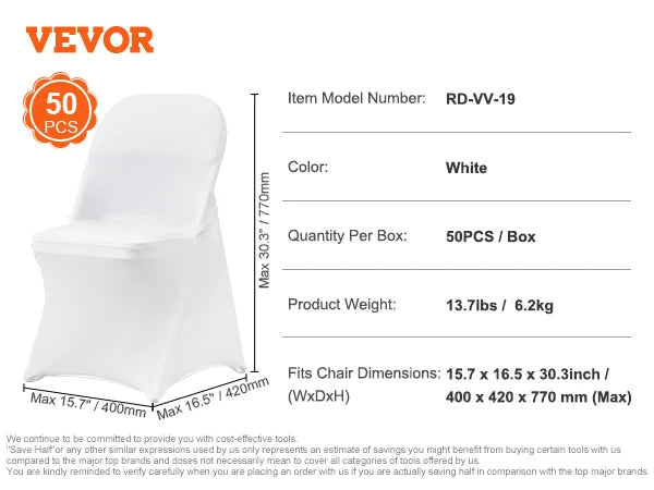 SucceBuy 12-100pcs Stretch Spandex Chair Covers Universal Fitted Chair Cover Removable Washable Slipcovers for Wedding Holiday