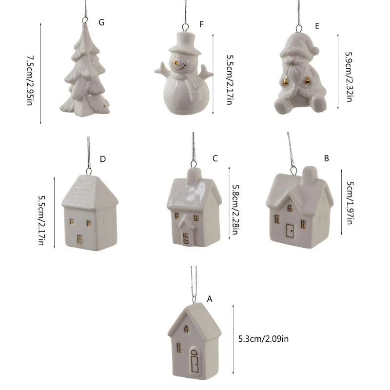 Festival Ceramic Snow House Christmas Tree Hanging Ornament for Holiday Decors