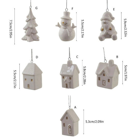 Festival Ceramic Snow House Christmas Tree Hanging Ornament for Holiday Decors