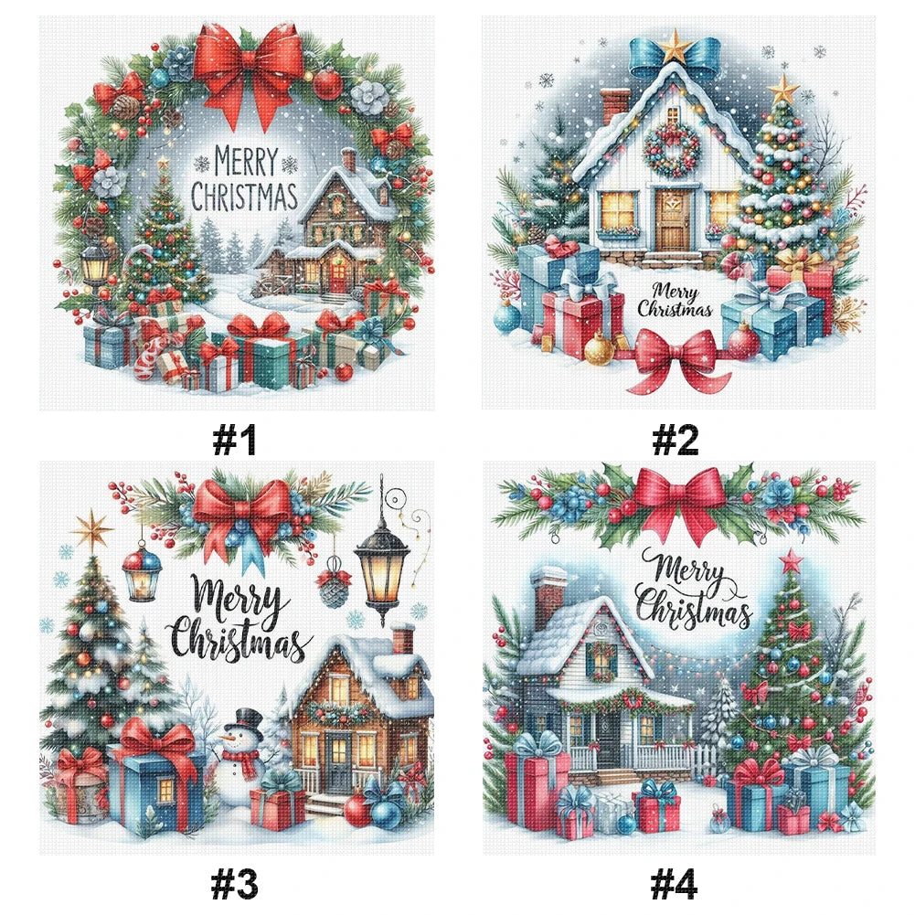 Full Embroidery Eco-cotton Thread 14CT Counted Christmas House Cross Stitch Kit