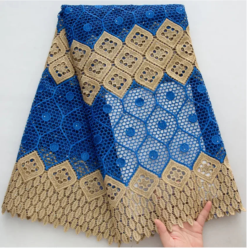 SJD LACE African Guipure Cord Stones Lace Fabric 5 Yards 2026 New Nigerian Water Soluble Lace For Women Wedding Party Dress 3844