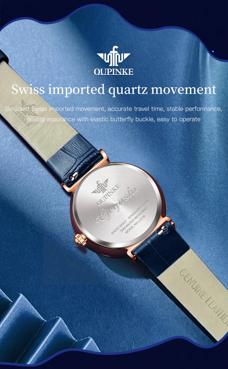 OUPINKE 3216 Woman Watch Waterproof Roman Scale Moon Phase Quartz Watch For Women Luxury Original Diamond Date Ladies Hand Clock