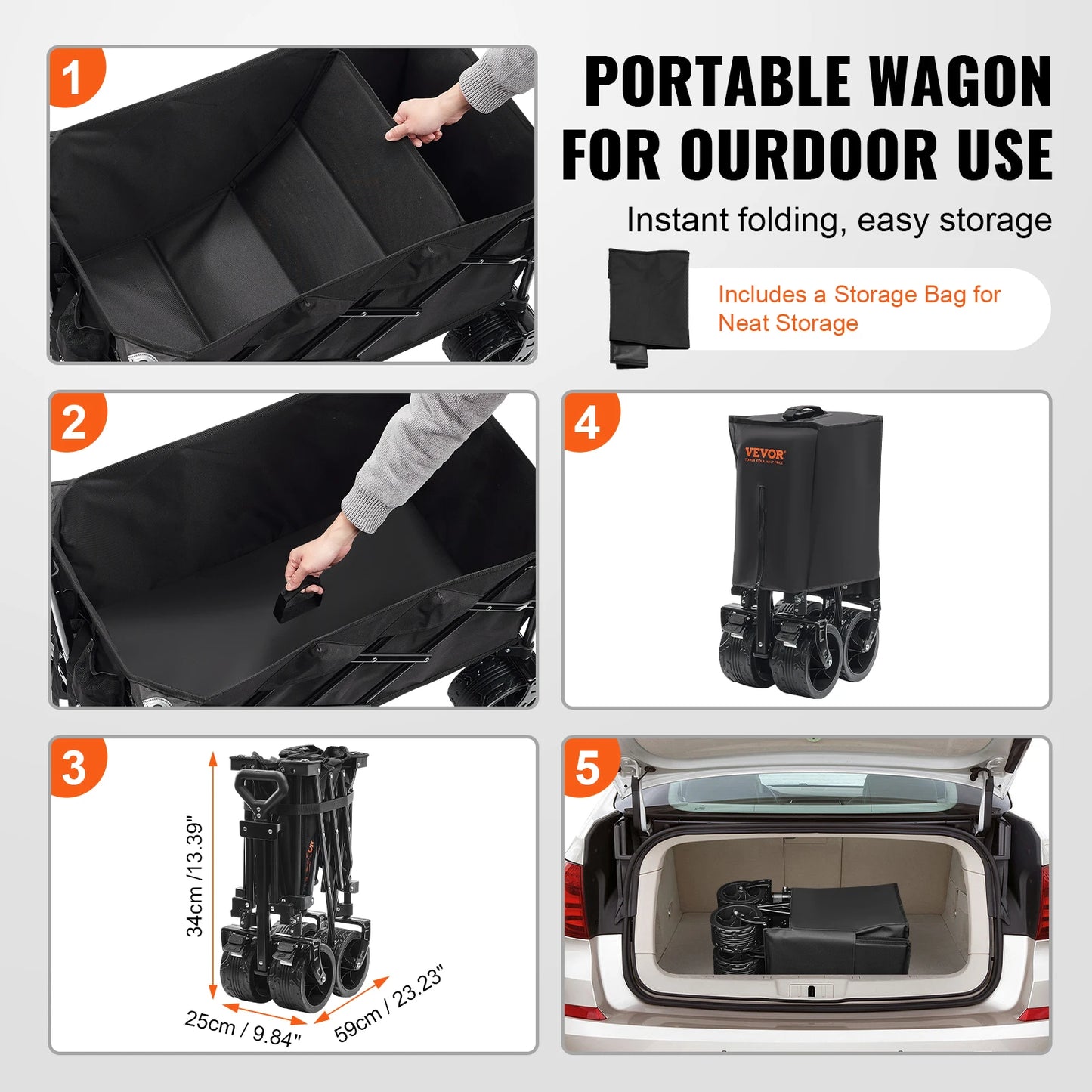 SucceBuy Collapsible Folding Wagon Beach Wagon Cart with All-Terrain Wheels Drink Holders Sports Wagon for Camping Shopping