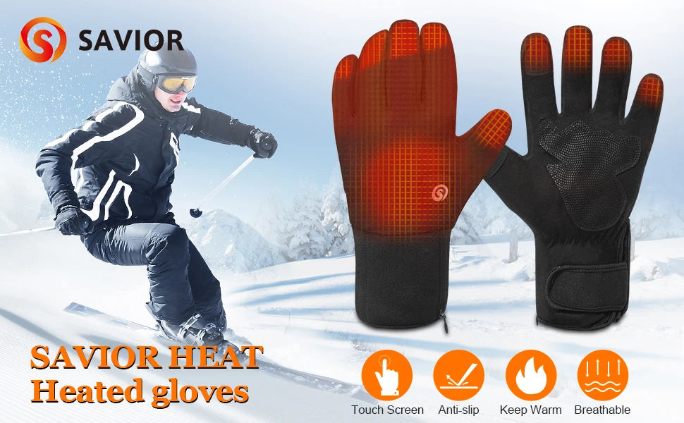 SAVIOR HEAT Heated Mittens Waterproof Electric Heated Skiing Gloves For Men Women Thermal Gloves With Rechargeable Battery Warm