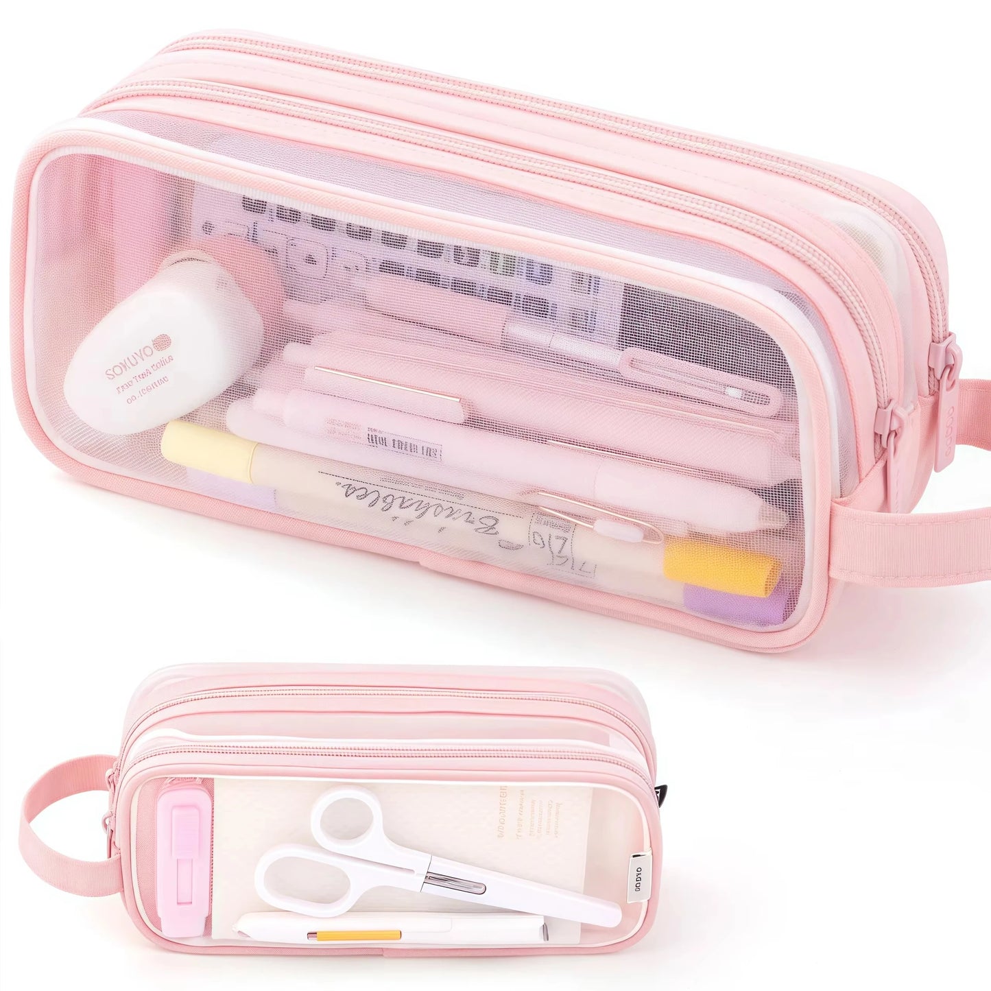 Transparent Mesh Pen Bag for Carrying Student Exam Supplies,Large Capacity Storage for Stationery,Simple Design Pen Case
