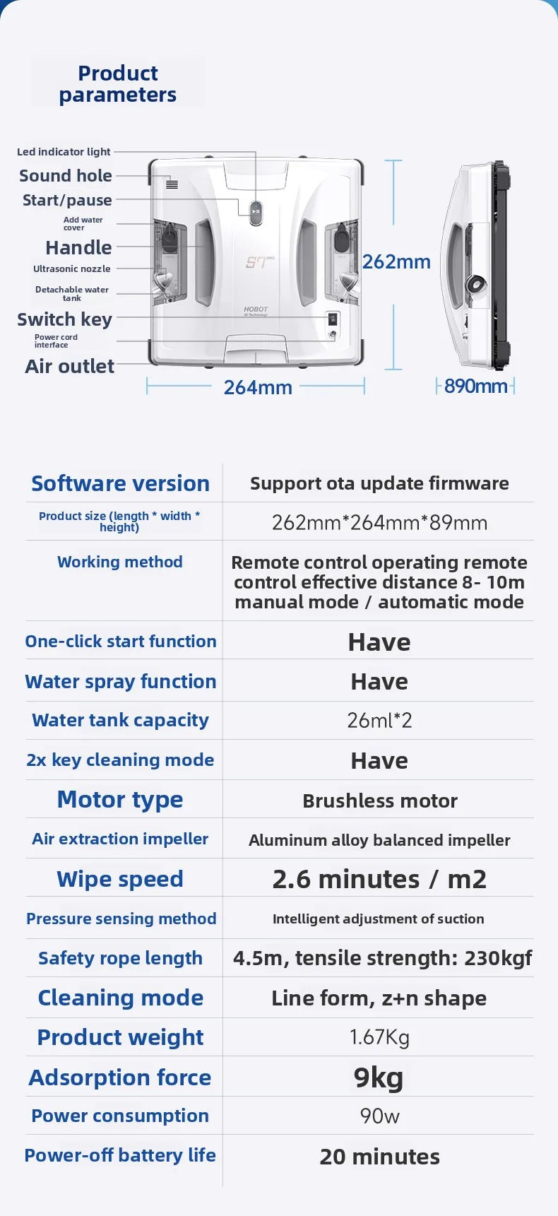 HOBOT S7 Pro Home Fully Automatic Glass Cleaning Artifact Double sided Ponyo Remote Control Window Cleaning Robot water spray