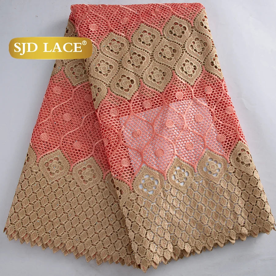 SJD LACE African Guipure Cord Stones Lace Fabric 5 Yards 2026 New Nigerian Water Soluble Lace For Women Wedding Party Dress 3844