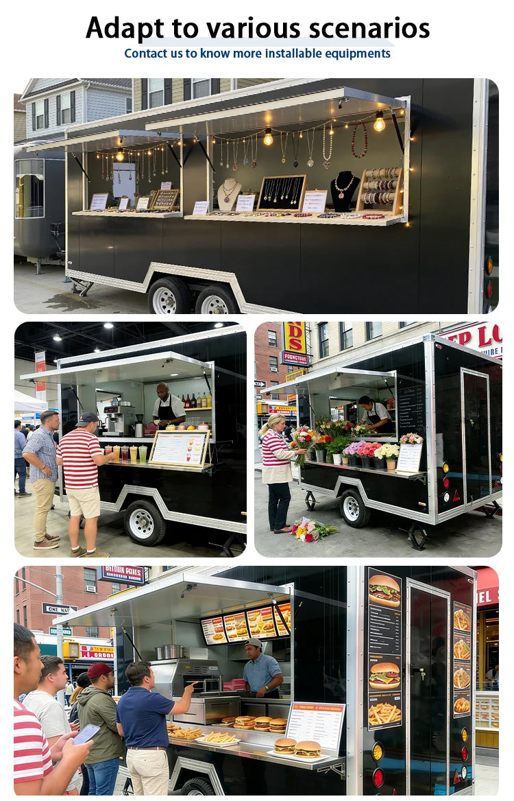 Belyoo Fast Food Truck Mobile BBQ Trailer Ice Cream Cart Concession Trailer Juice Vending Car Food Kiosk Trailers Fully Equipped