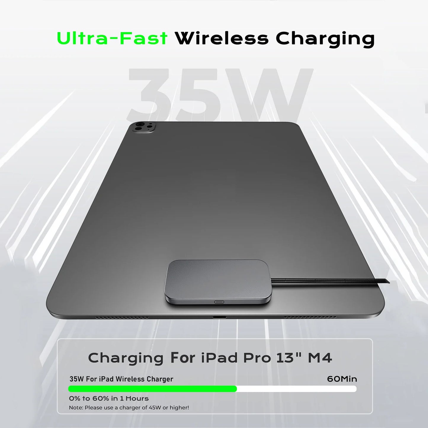 For iPad Pro Magnetic Wireless Charger Fast Charging Smart Connector Charger Charger-Fast Charging Pad W/ USB-C Cable
