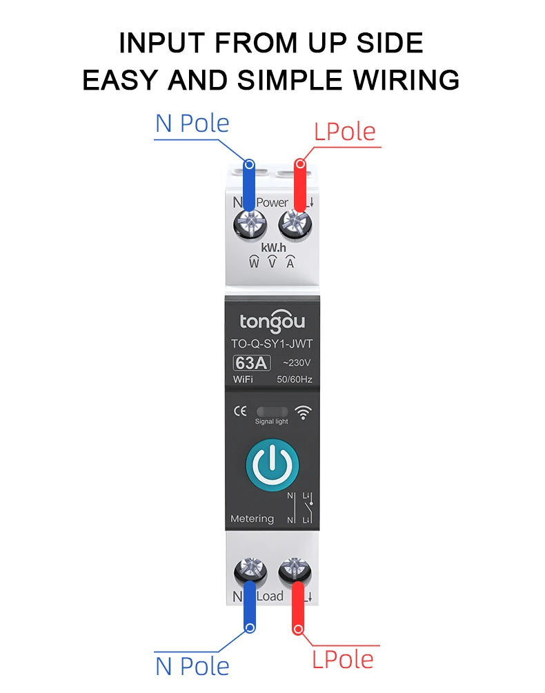 TUYA WIFI Smart Circuit Breaker Power Metering 1P 63A DIN Rail for Smart Home  wireless Remote Control Switch by APP TONGOU