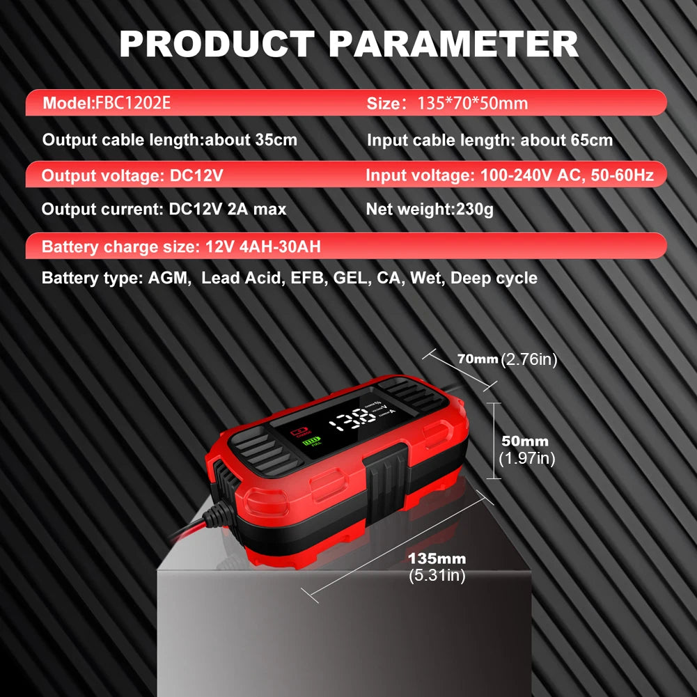 12V 2A Motorcycle Battery Charger Smart Battery Charging Tool Car Motorcycle Lead Acid Battery Charger for Car Truck Battery