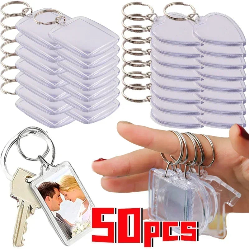 5/50pcs Transparent Rectangle Blank Clear Acrylic Insert Photo Picture Frame Keyring Keychain DIY Split Ring Key Chain 2035