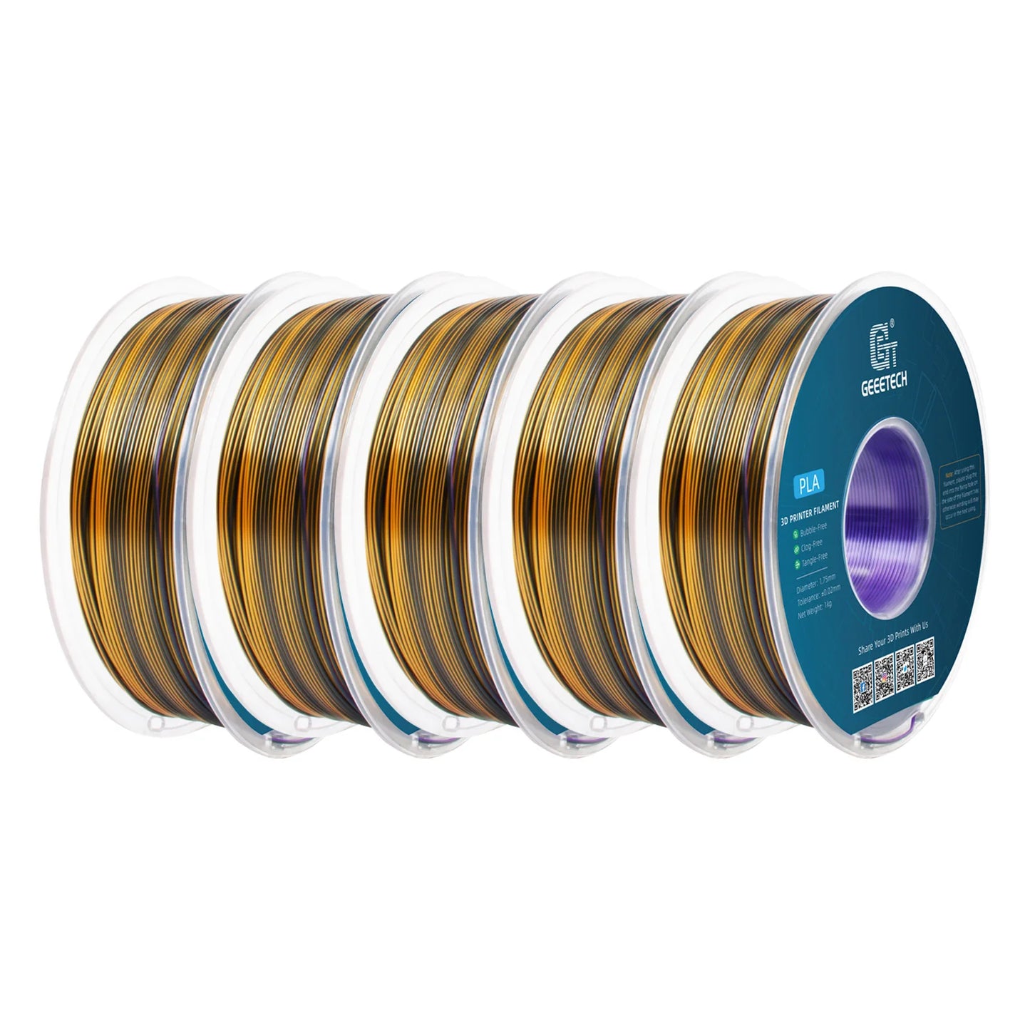 Geeetech 5Kg Three Tri Color Silk PLA Filament , 3D Filament 1,75 mm Spool Wire  (+/-0.03mm) Vacuum packaging, special color
