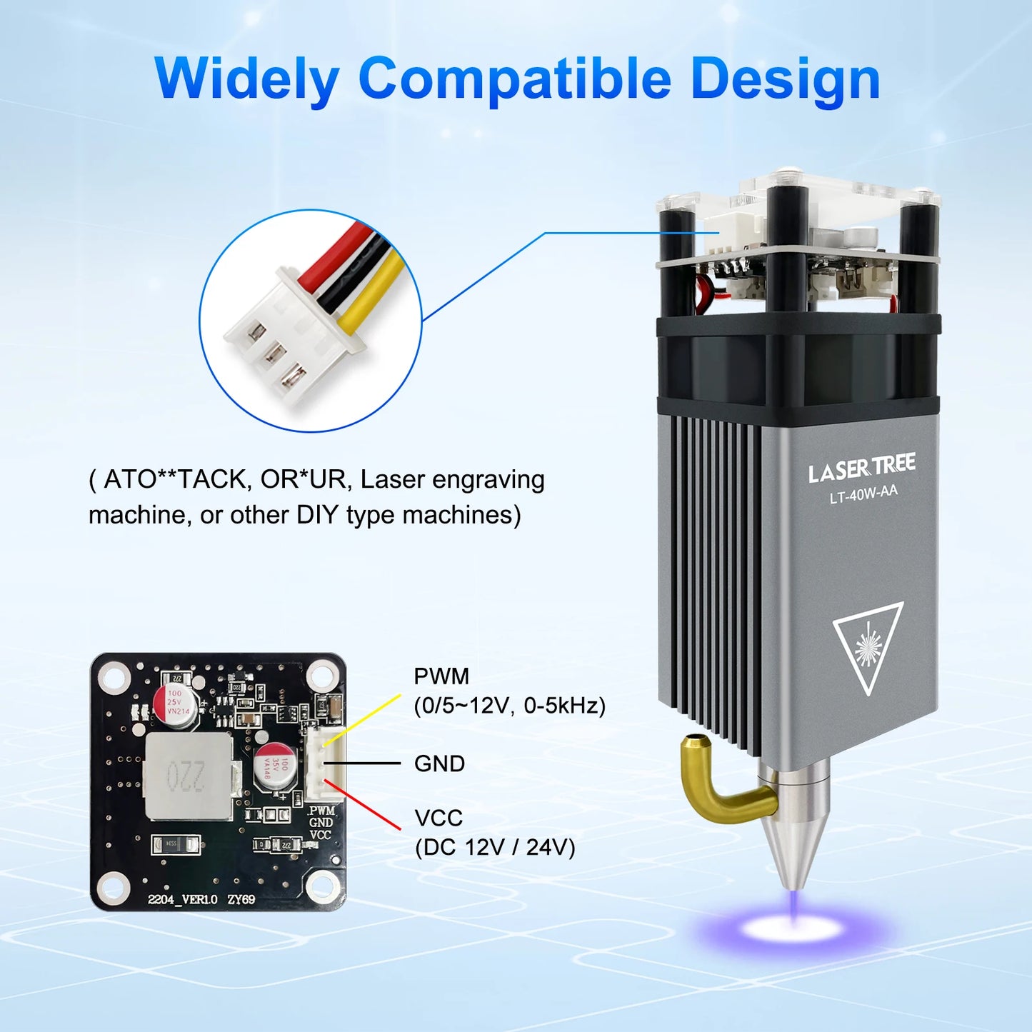 LASER TREE 10W Laser Module with Air Assist 5W Laser Engraving Head 450nm Blue TTL Laser Head for CNC Laser Cutting Machine