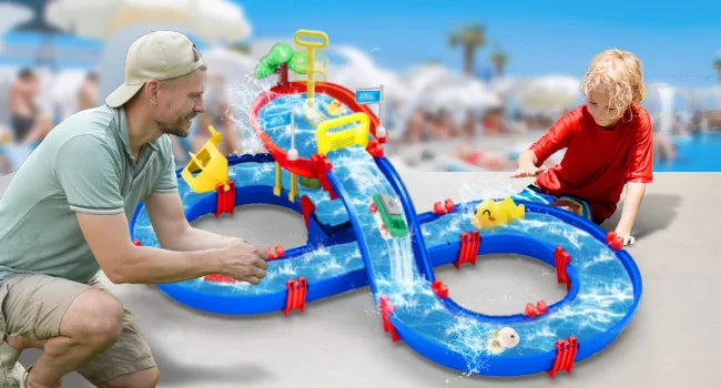 VATOS Summer Outdoor Kids Water Table 2-Tier Toddlers Water Table Playset Pool Waterway Toy with Pump Outside Activity Kids Fun