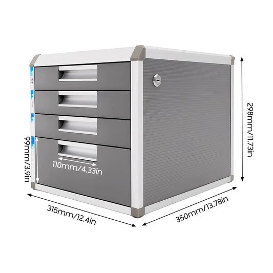 4 Layers Locking Drawer Cabinet Desk Organizer, Home Office Desktop File Storage Box,  Locking Storage Cabinet, Aluminum Alloy