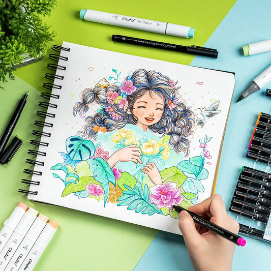 Ohuhu Honolulu 72 Colors Marker Pen Set Alcohol Art Markers Refillable Dual Tips Sketching Drawing Manga School Art Supplies