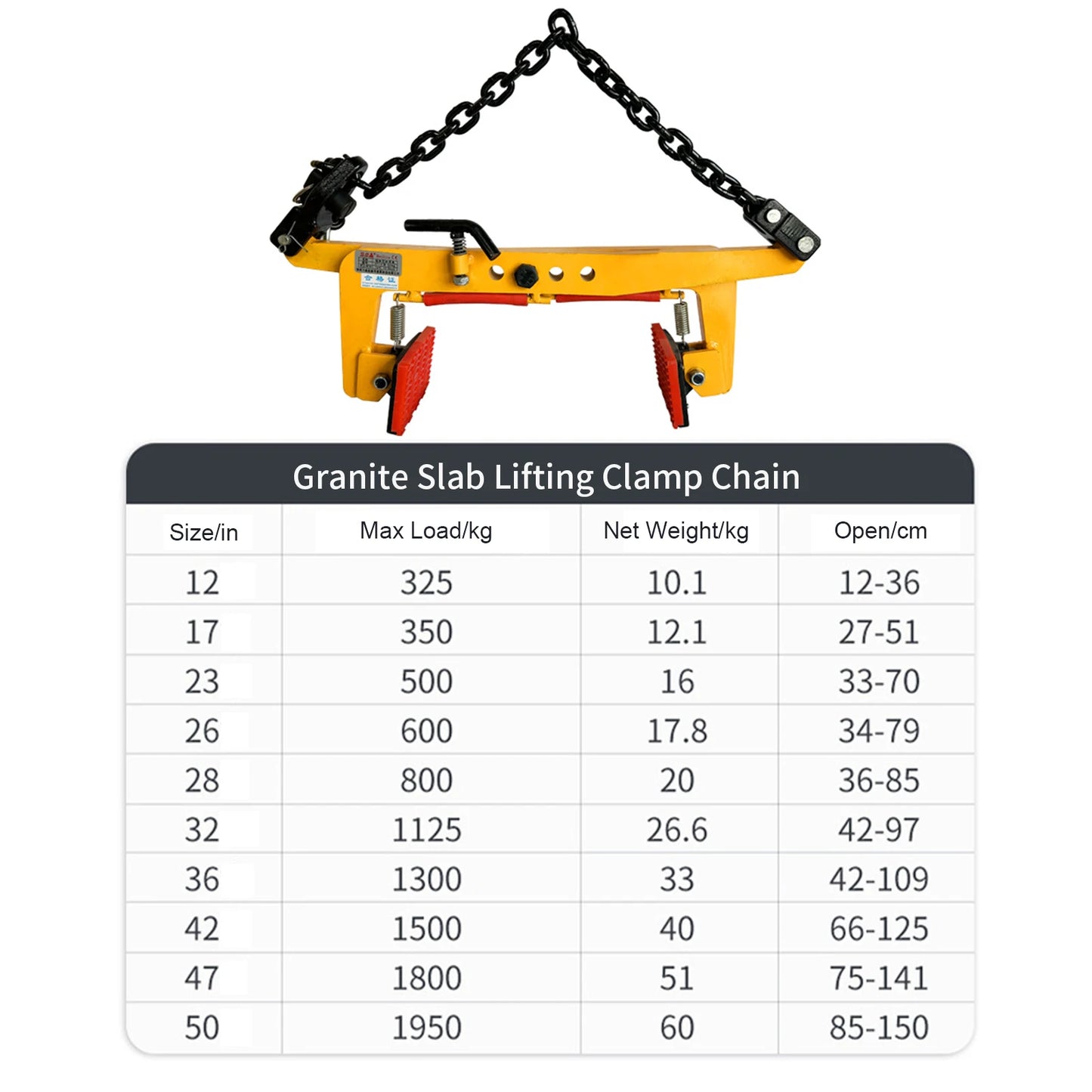 Granite Slab Lifting Clamp Chain 325/350/500/600kg Adjustable Roadside Stone Heavy Lifting Clamps for Granite Stone Marble