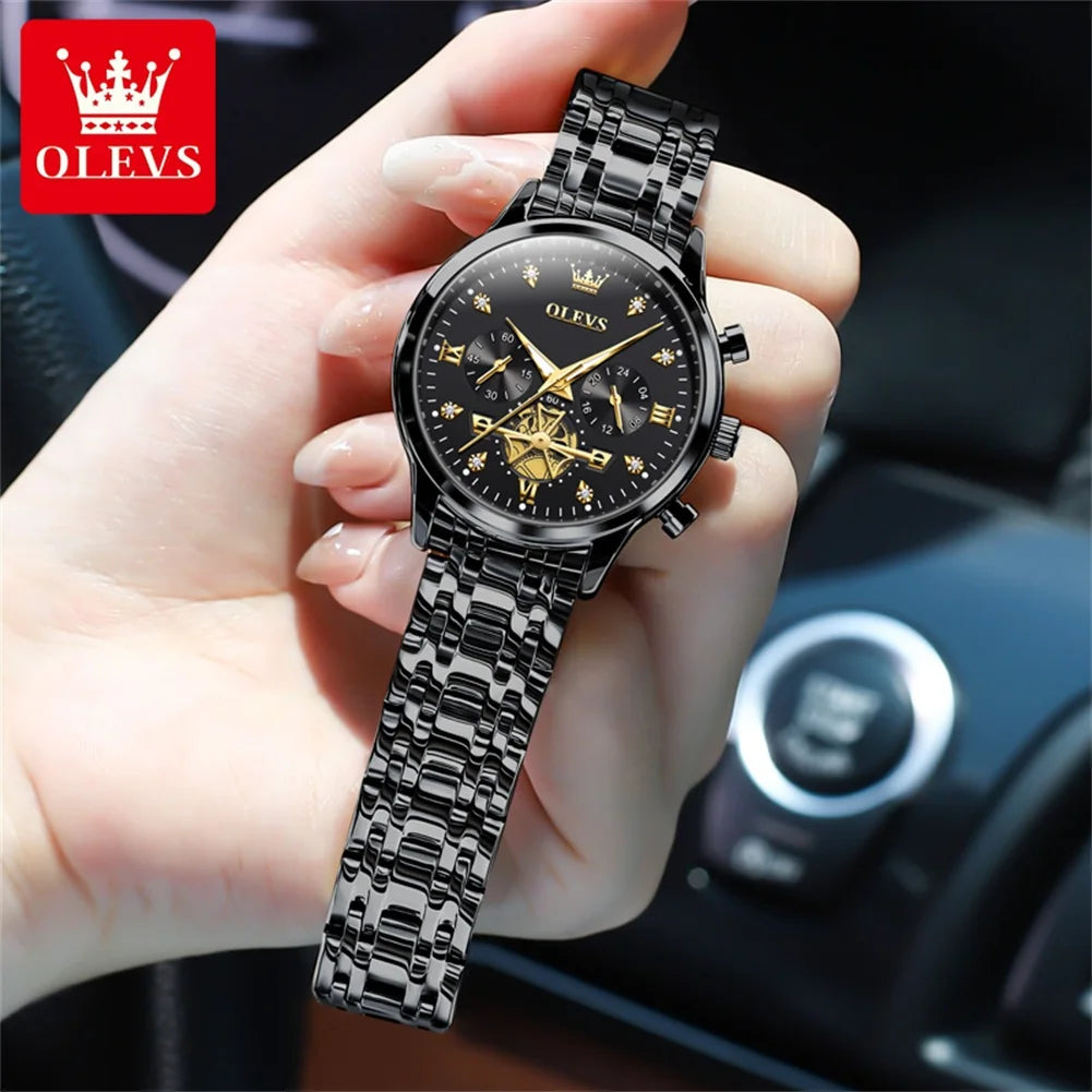 OLEVS Women's Watches Fashion Multifunction Original Quartz Watch for Ladies Waterproof Luminous 24 Hours Exquisite Gift Box Set