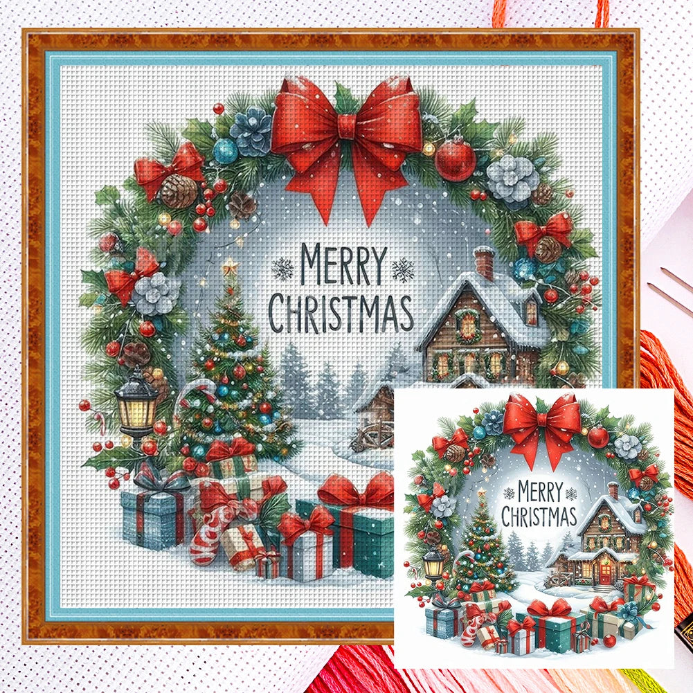 Full Embroidery Eco-cotton Thread 14CT Counted Christmas House Cross Stitch Kit