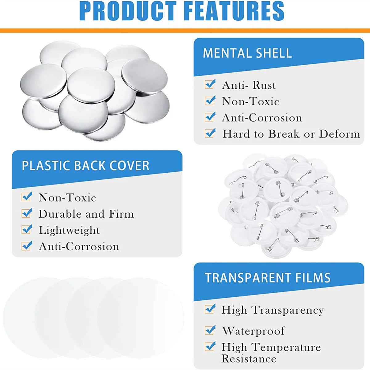 25-75MM Blank Badge Pin Button Maker Parts With 50-500Pcs Sets Badge Button Parts Material for Button Press Maker Machine Badges