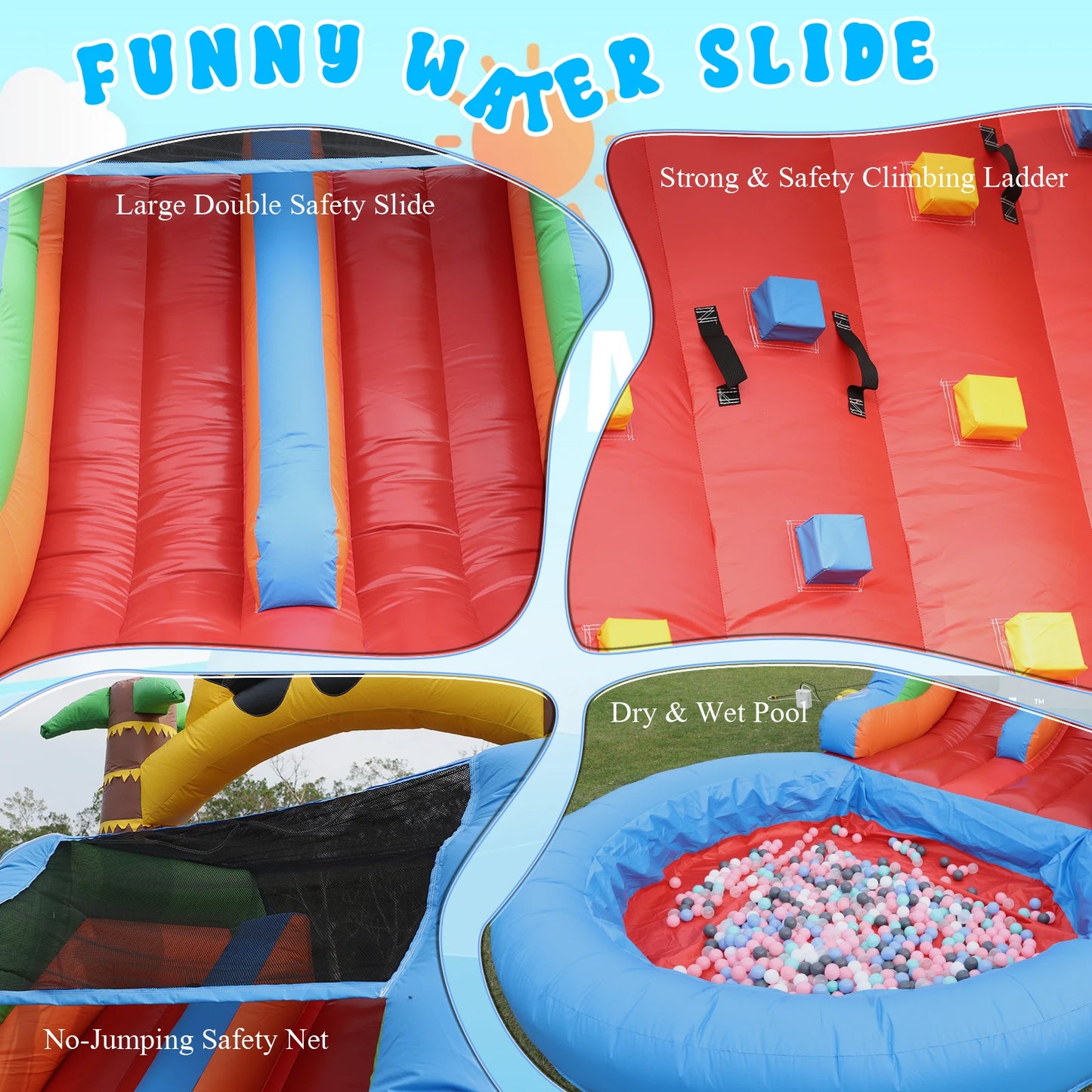 Inflatable water slide, Commercial Bounce House with Water Slide PVC and a 1100W Air blower Children's playground bubble pool