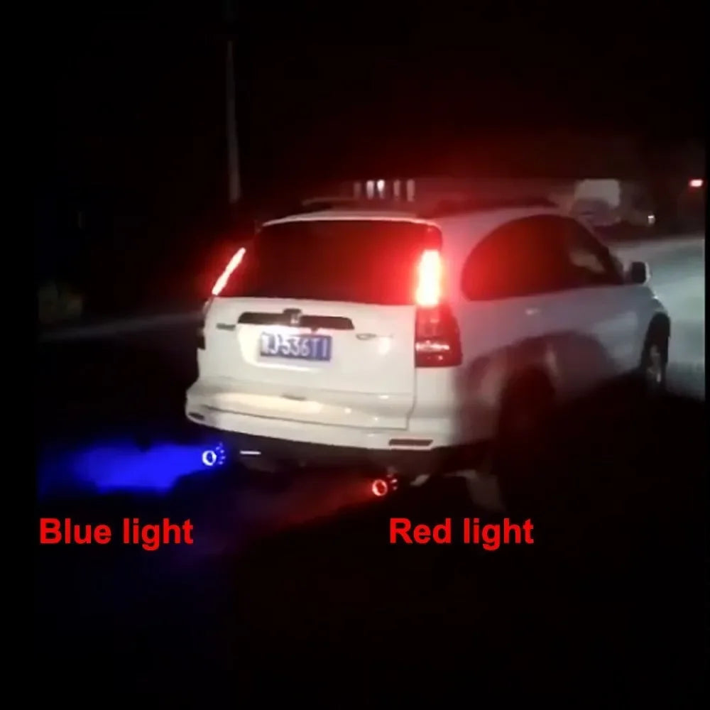 Exhaust Muffler Light Flaming Universal LED Tip Pipe Straight Car Modified Single Outlet Exhaust Pipe Tail Throat Red/Blue