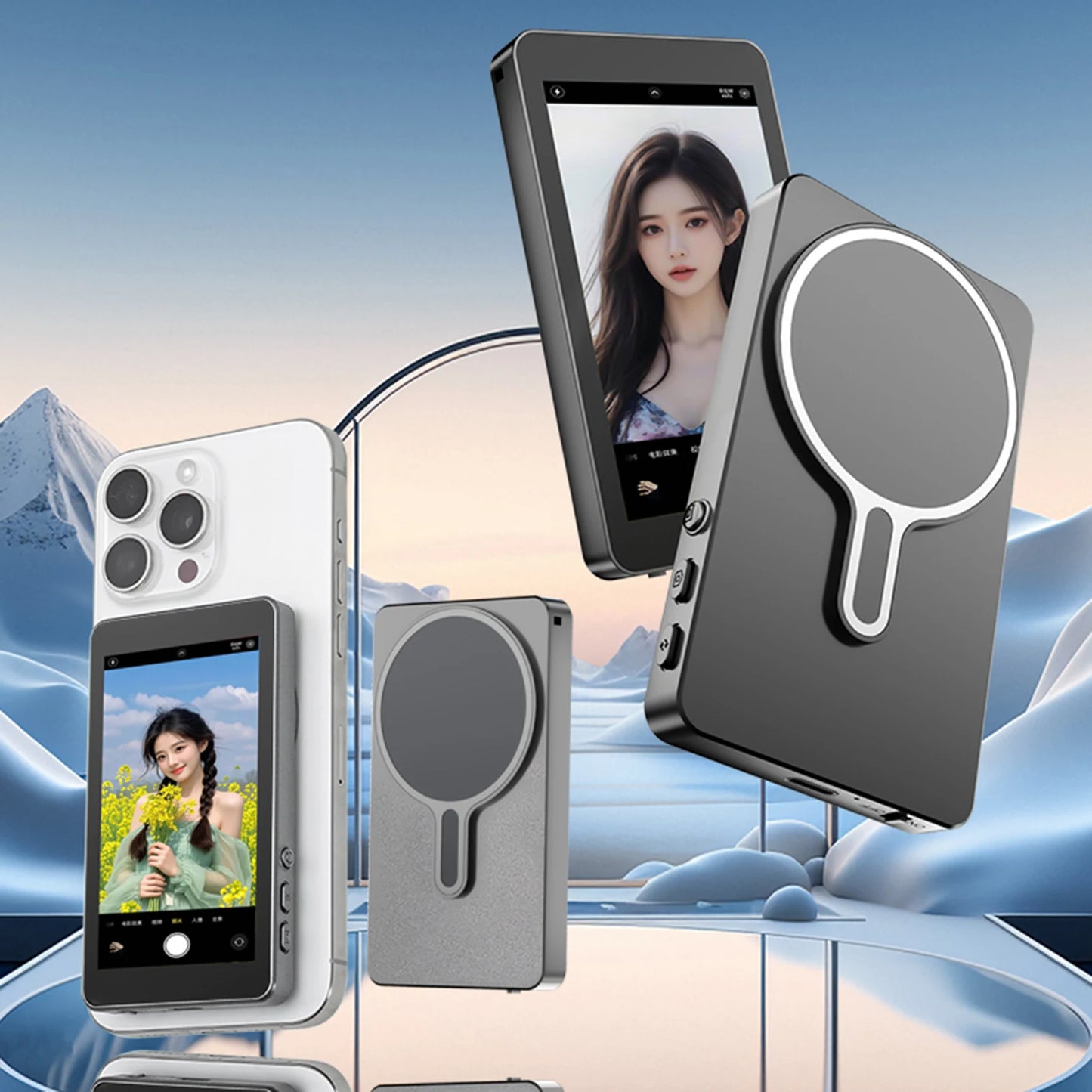 Smartphone Magnetic Monitor Screen Projector Phone Rear Camera Vlog Selfie for Live Stream Video Recording for Android iPhone