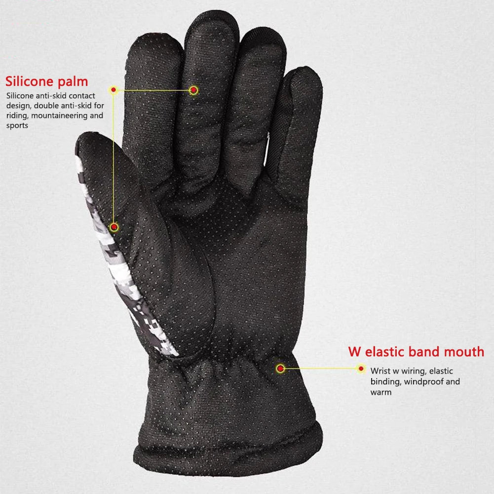 Mens Bike Gloves Full Finger Ski Gloves Cycling Gloves for Winter (Camo Grey)