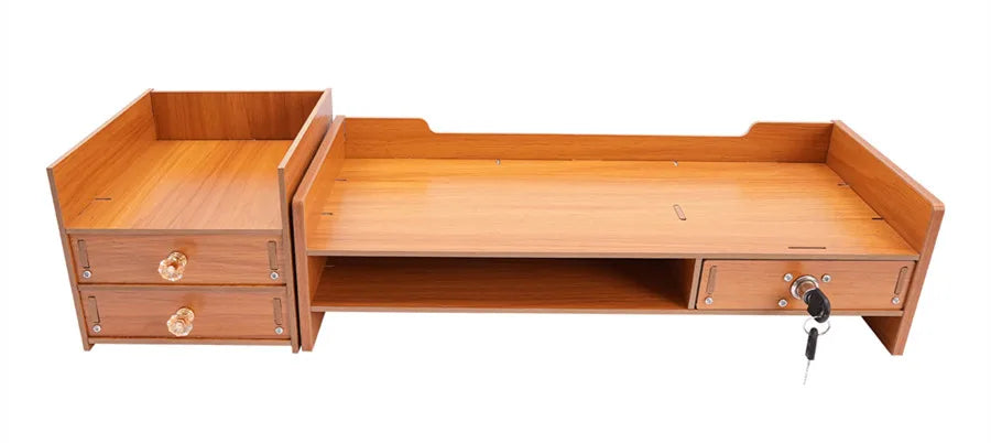 Computer Monitor Stand, Wooden Desk Organizer with Drawers Office Supplies Computer Desktop Tabletop