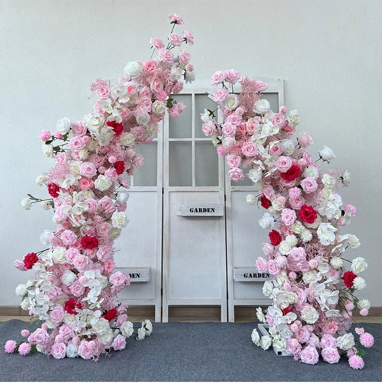 Trumpet Arch Artificial Flower Arrangement, Moon Shape, Wedding Background Props, Party Decoration, Luxury