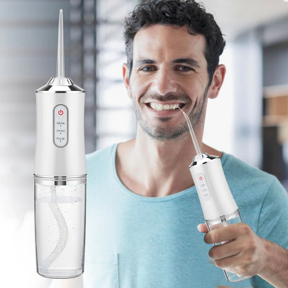 Oral Irrigator Portable Dental Water Flosser USB Rechargeable Water Jet Floss Tooth Pick 4 Jet Tip 220ml 3 Modes Teeth Cleaner ﻿