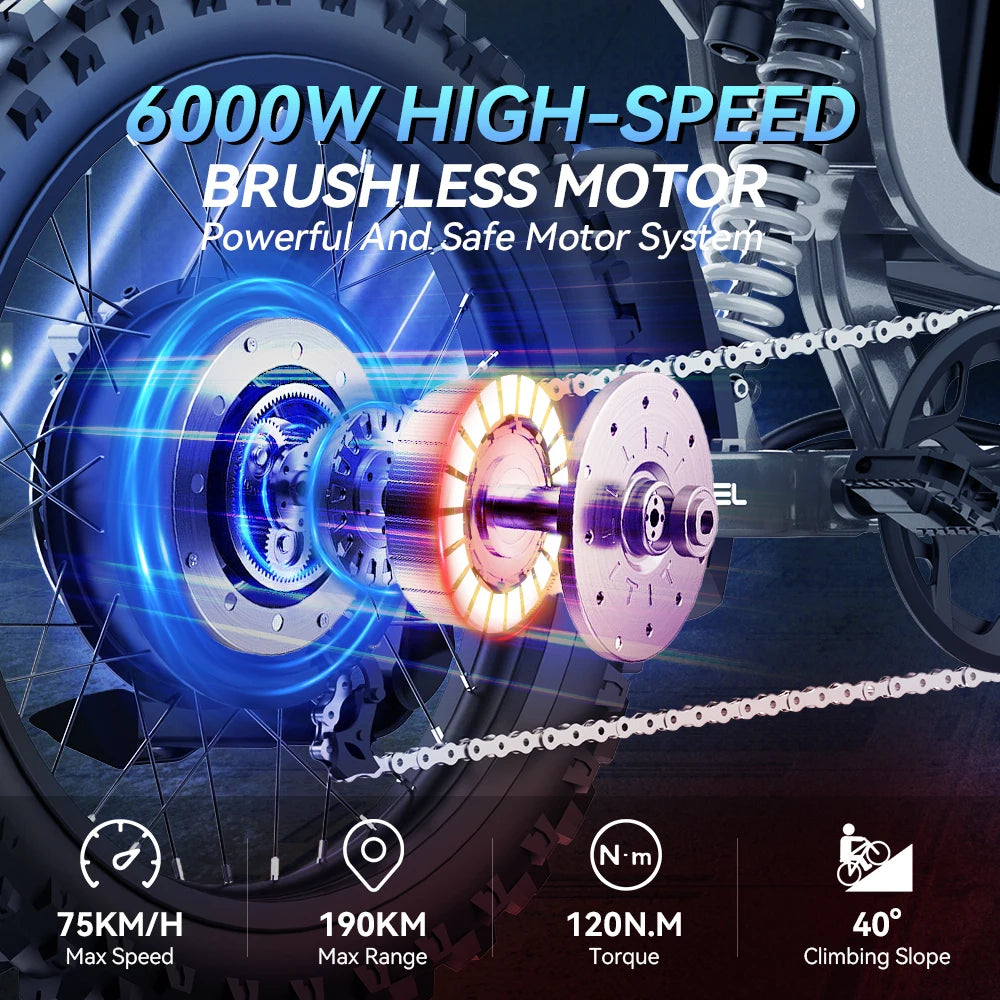 COSWHEEL R19 Electric cycle 72V 40AH Lithium Battery Adult Mountain Ebike 6000W Mountain Electric men's Moped Road E trucks