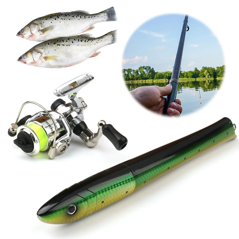 Portable Fish Shaped Fishing Rod with Reel Telescopic Mini Pocket Pen Fishing Pole with Reel Travel Fishing Rod Gifts for Men